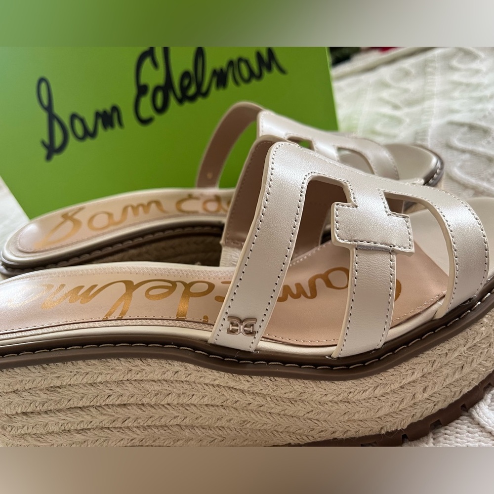 Sam Edelman Ivory Wedge Platform Slides Designer Women’s Size 9.5 - Picture 11 of 13